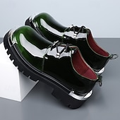 economico Scarpe Derby-Scarpe eleganti da uomo in pelle verniciata bordeaux con plateau, allacciatura e suola spessa, calzature formali ideali per feste, discoteche, spettacoli teatrali, eventi di moda e per uno stile audace e di tendenza.