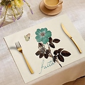Χαμηλού Κόστους Placemats &amp; Coasters &amp; Trivets-Τραπεζομάντιλο με πεταλούδα ίριδας τεσσάρων εποχών, ορθογώνιο κάλυμμα τραπεζιού από 100% πολυεστέρα, σχέδιο με λουλουδάτο μοτίβο πεταλούδας, πλένεται στο πλυντήριο, ανθεκτικό στη θερμότητα,