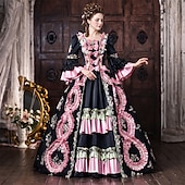 cheap Dresses-Rococo Baroque Ball Gown Floor Length Dress Ball Gown Long Sleeves Princess Bridal Floral Ball Gown Square Neck Fancy Dress Women's Royal Halloween Carnival Masquerade Prom Tea Party Party &amp; Evening