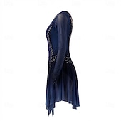 cheap Figure Skating Dresses-Figure Skating Dress Women's Girls' Ice Skating Dress Dark Blue Thumbhole Halo Dyeing High Elasticity Professional Competition Skating Wear Thermal Warm Crystal / Rhinestone Long Sleeve Ice Skating