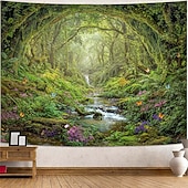 cheap Wall Tapestries-Nature Forest Wall Tapestry Sunrays Sunlight Through Trees Landscape Wall Hanging Misty Woodland Mossy Pine Forest Scenery Large Fabric Poster for Bedroom Living Room Zen Decor