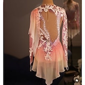 cheap Figure Skating Dresses-Figure Skating Dress Women's Ice Skating Dress Pink Patchwork Thumbhole Stretchy Training Competition Skating Wear Classic Crystal / Rhinestone Long Sleeve Ice Skating Figure Skating