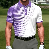 economico Polo da golf da uomo-Per uomo Geometrico Golf Polo Sportivi Manica Corta Magliette polo Camicie con Colletto Casual Athleisure Stampa 3D Bottoni Estate Primavera Blu Giallo Viola