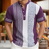 abordables Motif ethnique-Homme Géométrique Ethnique Floral complexe Chemise Chemise boutonnée Chemise Henley Manche Courte Vintage Rétro Fête Décontracté Quotidien Été Printemps Col montant Col Henley Impression 3D Chemise
