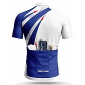 cheap Men's Jerseys-Men Cycling Jersey Geometric Short Sleeve Bike Jersey Top with 3 Rear Pockets UV Resistant Quick Dry With Pockets Front Zipper Sports Blue Clothing Apparel