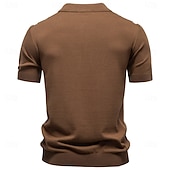 billige Klassisk poloskjorte for menn-Men's Polo Shirts Cable Knit Polo Casual Street Lapel Short Sleeve Basic Modern Vertical Stripes Lightweight Buttons Summer Spring Regular Fit White Brown Polo Shirts