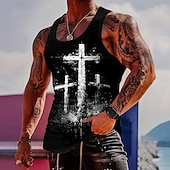 preiswerte Schädel &amp; Knochen-Herren Crusaders Bibel Drei Heilige Kreuze Golgatha Abgenutzt Christlich Religiös Vintage Tanktop Grafik Muskel-Passform Ärmellos Fitness Freizeit Sommer Streetwear Designer Bekleidung