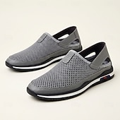 olcso Slip-On hétköznapi cipők-Férfi szürke hálós, bebújós, könnyű, lélegző, kényelmes, hétköznapi sétacipő férfiaknak, irodai alkalmi viseletre, vezetésre, utazásra, mindennapi viseletre és szabadidős kirándulásokra