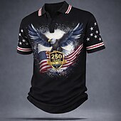 cheap Patriotic 250 Polos-4th of July 2026 250th Men's American US Flag Polo Shirts Short Sleeve Polo Shirts Collared Shirts Casual Streetwear Athleisure Buttons Breathable Mesh Spring &amp; Summer Blue Red Gray