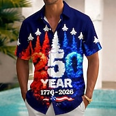  Men's 4th of July U.S. 250th Anniversary Jet Fighter US Flag Shirt Summer Shirt Button Up Shirt Short Sleeve Patriotic Outdoor Holiday Summer Spring Turndown 3D Print Collared Shirts Front One Pocket