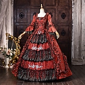cheap Dresses-Rococo Baroque Ball Gown Floor Length Dress Ball Gown Long Sleeves Princess Bridal Sequins Floral Ball Gown Square Neck Fancy Dress Women's Royal Halloween Carnival Masquerade Prom Tea Party Party