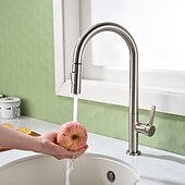 Недорогие Смесители для кухни-Кухонный смеситель с выдвижным распылителем, однорычажный смеситель с высоким изливом для мойки, прочная латунная конструкция, двухфункциональная распылительная головка, простая установка.