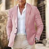 abordables Blazers Classiques pour Hommes-Homme Blazer en lin Blazer Affaires Cocktail Fête de mariage Mode Occasionnel Printemps Automne Lin Couleur Unie Avec Poches Boutons Confortable Simple Boutonnage veste Gris foncé Vert Claire Rose