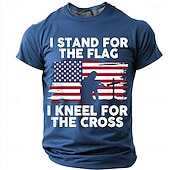 cheap Patriotic 250 T-shirts-Memorial Day I Stand For The Flag I Kneel For The Cross Men's Bible American Flag Kneeling Soldier Christian Cross Patriotic Graphic T Shirt Vintage Casual Tee Designer Clothing Apparel