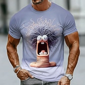  Tricou bărbătesc 3D cu păr creț, vierme, monstru, creatură, amuzant, excentric, desene animate, grafică, croială standard, casual, streetwear, cadou de zi cu zi, haine de designer, mărime S, M, L, XL,