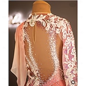 cheap Figure Skating Dresses-Figure Skating Dress Women's Ice Skating Dress Pink Patchwork Thumbhole Stretchy Training Competition Skating Wear Classic Crystal / Rhinestone Long Sleeve Ice Skating Figure Skating