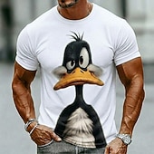  Rolig tecknad anka med överraskat ansikte, herr-t-shirt i 3D-animationsstil, rund hals, kortärmad, brun beige, avslappnad streetwear, present till ankälskare, designerkläder