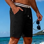 cheap Casual Shorts-Men's Waffle Shorts Shorts Summer Shorts Beach Shorts Casual Shorts Drawstring Pocket Elastic Waist Striped Comfort Breathable Knee Length Outdoor Beach Vacation Vacation Fashion Black White