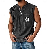 abordables Débardeurs-Chemise sans manches SoftFade™ pour homme en 100 % coton lavée à l'acide avec col Henley été turtle casual teint vêtement vintage délavé casual quotidien streetwear noir vert clair foncé