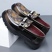 abordables Mocasines-Mocasines de hombre color burdeos con estampado, sin cordones, con detalle metálico y suela gruesa. Zapatos de vestir formales de lujo para bodas, banquetes, fiestas, graduaciones, eventos de moda y ocasiones especiales.