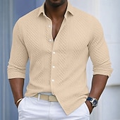 ieftine Cămăși casual inteligente pentru bărbați-Bărbați Cămașă Cămașă casual Camașă cu nasturi Cămașă Jacquard Negru Alb Kaki Gri Albastru Deschis Manșon Lung Simplu Guler Cămașă Casual Zilnic Îmbrăcăminte Elegant Modă Casual