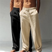 abordables Classique-Homme Pantalons en Lin Pantalons Pantalon d'été Pantalons Amples Pantalons de Plage Cordon de serrage Taille Élastique Jambe Droite Uni Confort Respirant Longueur complète Occasionnel Quotidien Fête