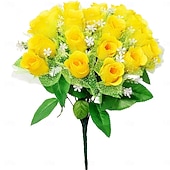 baratos Flor artificial-Arranjo requintado de rosas artificiais para lápides, ideal para o Dia da Memória, funerais e cemitérios, expressando condolências e despedidas a familiares e amigos.