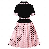 cheap Dresses-1950s Retro Vintage Rockabilly Midi Dress Swing Dress Flare Dress Short Sleeves With Belt Polka dots Fit &amp; Flare Swing Turndown Fancy Dress Women's Casual Dailywear Tea Party Adults' Dress Spring