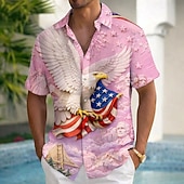  Férfi Sas Amerikai zászló Az Egyesült Államok 250. évfordulója Ing Nyári póló Gombos póló Rövid ujjú Hazafias Szabadtéri Szabadság Nyár Tavasz Térfogatcsökkenés 3D nyomtatás galléros ingek Első egy