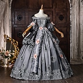 cheap Dresses-Rococo Baroque Ball Gown Floor Length Dress Ball Gown Short Sleeves Princess Gentlewoman Bridal Floral Off the Shoulder Ball Gown Fancy Dress Women's Royal Halloween Carnival Masquerade Tea Party