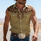 Χαμηλού Κόστους ανδρικά πουκάμισα γουέστερν-Ανδρικά Φλοράλ Πεπαλαιωμένο Δυτικό πουκάμισο Πουκάμισο καουμπόη Αμάνικο πουκάμισο Αμάνικο δυτικό στυλ ΕΞΩΤΕΡΙΚΟΥ ΧΩΡΟΥ Δουλειά Αιτιώδης συνάφεια Καλοκαίρι Άνοιξη Απορρίπτω 3D