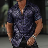 cheap Geometric Pattern-Men's Alligator Scale Print Crocodile grain Shirt Summer Shirt Button Up Shirt Short Sleeve Vintage Retro Outdoor Streetwear Vacation Summer Spring Turndown 3D Print Collared Shirts Purple Green