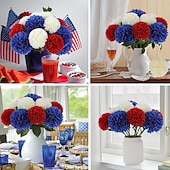 cheap Artificial Flower-12 Pcs Artificial Chrysanthemums Flowers Patriotic Flower, 4th of July Fake Mums Flowers Silk for Home Decor Indoor Memorial Day Table Centerpiece Vase not Included (12, Red, White, Blue)
