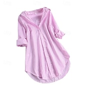 economico Bluse Semplici-Per donna Camicia Camicia Estiva Camicia casual Camicia con Bottoni A righe Vacanza Moda Quotidiano Manica Lunga Collo ripiegato Top lunghi Abbigliamento casual alla moda Spiaggia Ferie Rosa Estate