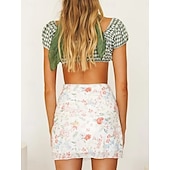 abordables Jupes graphiques-Femmes Jupe de vacances Mode Occasionnel Mini Taille haute Jupes Floral Imprimé Micro-Élastique Quotidien Rue Bleu Blanche Violet Fuchsia Été