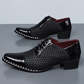 cheap Oxford Shoes-Men's Tan Woven Oxford Shoes Lace-Up Croc-Embossed Formal Dress Shoes Business Footwear for Weddings, Office, Banquets, Parties, Church and Refined Gentleman Style