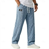 baratos calça casual-Homens Calças Calça casual Calças largas Calças texturizadas Jacquard Com Cordão Perna reta Tecido Conforto Comprimento total Casual Diário Ao ar livre Férias Moda Azul Preto Micro-Elástica