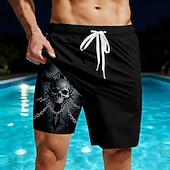 abordables Retro Vintage &amp; Ética-Hombre Cráneos Impresión de cadenas Cruz Pantalones cortos forrados Bañador 2 en 1 Trajes de baño, bañadores cortos Media cintura Estilo gótico oscuro Casual vacaciones en la playa Bolsillos
