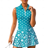 tanie Sukienka damska-Damskie Geometryczny Groszki Kwiatowy Sukienka do tenisa Sukienka sportowa Bez rękawów Kwiaty Oddychający Bransoletka tenisowa Golf Badminton Kołnierz polo Kołnierz zapinany na zamek Sukienka Czarny