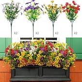 お買い得  造花-屋外の春の装飾用、人工造花8束。シルク製のカラフルな紫色のUV耐性リアルな造花で、屋外のポーチ、パティオ、庭、プランター、鉢、窓辺のプランターに最適です（ミックス）。