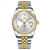 voordelige Quartz Watches-OLEVS Mens Luxury Watch Classic Green Face Two Tone Silver Gold Stainless Steel Waterproof Quartz Wristwatch with Date Luminous Hands Business Dress Fashion Watches for Men Gifts