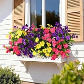 cheap Artificial Flower-6 Bundles Artificial Impatiens Flowers for Outdoors, Multicolor Silk Fake Flowers for Spring Summer Decoration, UV Resistant Faux Plants Plastic Bouquet for Home Planter Porch Patio Yard Decor