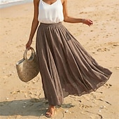 cheap Vacation Skirts-Women's Linen Blend Vacation Skirt Casual Maxi High Waist Skirts Holiday turmeric White Sky Blue Dark Green Summer