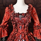 cheap Dresses-Rococo Baroque Ball Gown Floor Length Dress Ball Gown Long Sleeves Princess Bridal Sequins Floral Ball Gown Square Neck Fancy Dress Women's Royal Halloween Carnival Masquerade Prom Tea Party Party