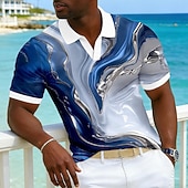 cheap Men's Hawaiian Polo-Men's Ombre Abstract Hawaiian Polo Shirts Short Sleeve Polo Shirts V Neck Casual Resort Athleisure Daily Wear Vacation Wear 3D Print Spring &amp; Summer Blue Pink Purple