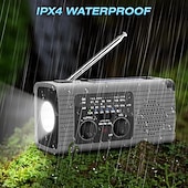 cheap Flashlights-Emergency Radio 4000mAh Solar Hand Crank AM/FM/NOAA Portable Weather Radio with Phone Charger, LED Flashlight, Reading Lamp, SOS Alarm, Headphone Jack for Indoor Outdoor Emergency, USB Charged
