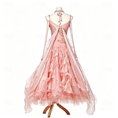 abordables Competition Wear-Ballroom Dance Dress Rhinestone Pleats Splicing Women's Party Training Performance Long Sleeve High Spandex Polyester
