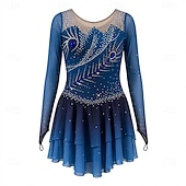 economico Abiti da Pattinaggio Artistico-Vestito da pattinaggio artistico Per donna Da ragazza Pattinaggio sul ghiaccio Vestiti Blu scuro Foro per pollice tintura sfumata Retato Elastene Elasticizzato Addestramento Da allenamento