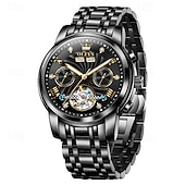 economico Orologi meccanici-Orologio automatico da uomo Olevs Skeleton, lussuoso orologio da polso da lavoro bicolore in acciaio inossidabile con calendario multifunzione, orologio meccanico analogico luminescente impermeabile,