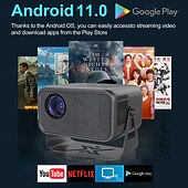 cheap Projectors-Android 11.0 Mini Projector with WiFi and Bluetooth, Support 4K Video Decoding, H713 Quad Core Processor, 5G Dual WiFi Portable Projector, HDR10+ Home Theater Movie Projector for Outdoor